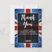 イギリス国旗の赤い青の白い輝エレガントきSweet 16 サンキューカード (正面)