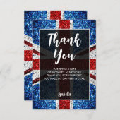 イギリス国旗の赤い青の白い輝エレガントきSweet 16 サンキューカード (正面/裏面)