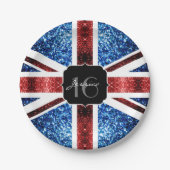 イギリス国旗の赤い青色の輝きグリッターSweet 16 ペーパープレート (正面)