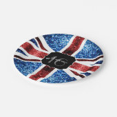 イギリス国旗の赤い青色の輝きグリッターSweet 16 ペーパープレート (アングル)