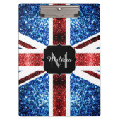 イギリス国旗の赤と青のきらめきグリッターモノグラム クリップボード (正面)