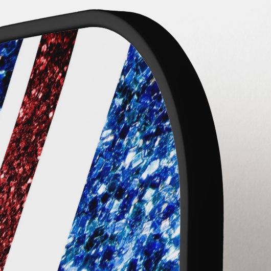 イギリス国旗の赤と青のきらめきグリッターモノグラム ピックルボールラケット (左詳細)