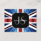 イギリス国旗の赤と青のきらめきグリッターモノグラム 名刺 (裏面)