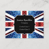 イギリス国旗の赤と青のきらめきグリッターモノグラム 名刺 (正面)