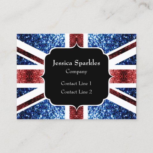 イギリス国旗の赤と青のきらめきグリッターモノグラム 名刺 (正面)
