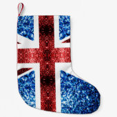 イギリス国旗の赤と青のキラキラのグリッター スモールクリスマスストッキング (正面)