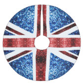 イギリス国旗の赤と青のキラキラのグリッター ブラッシュドポリエステルツリースカート (正面)