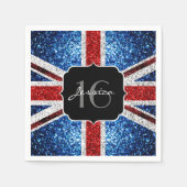 イギリス国旗の赤白青キラキラ輝く甘い16 スタンダードカクテルナプキン (正面)