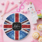 イギリス国旗の赤白青キラキラ輝く甘い16 ペーパープレート (パーティー)