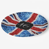 イギリス国旗の赤白青キラキラ輝く甘い16 ペーパープレート (アングル)