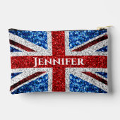 イギリス国旗の赤白青スパークル名前をカスタムする文字 アクセサリーポーチ (裏面)