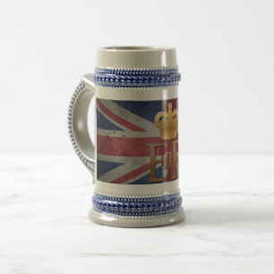 イギリス国旗を持つエリザベス女王II ER MUG ビールジョッキ