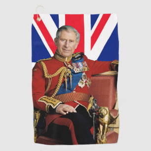 イギリス国旗を持つチャールズ3世 ゴルフタオル