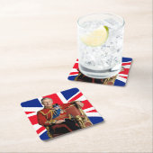 イギリス国旗を持つチャールズ3世 スクエアペーパーコースター (インサイチュ)