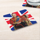 イギリス国旗を持つチャールズ3世 スクエアペーパーコースター (アングル)