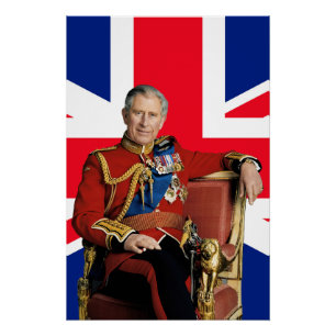 イギリス国旗を持つチャールズ3世 ポスター
