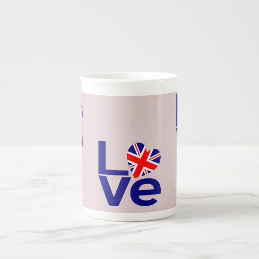 イギリス国旗ハート英国を愛してる ボーンチャイナマグカップ (正面)