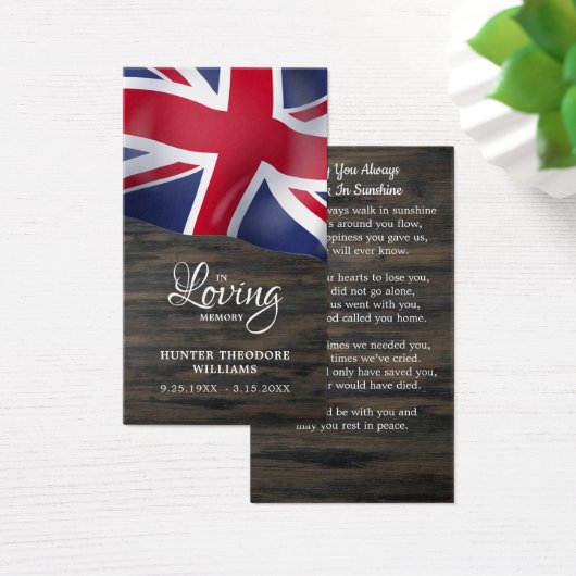 イギリス国旗悔やみや弔慰葬儀記念祈りの言葉カード (デスク)