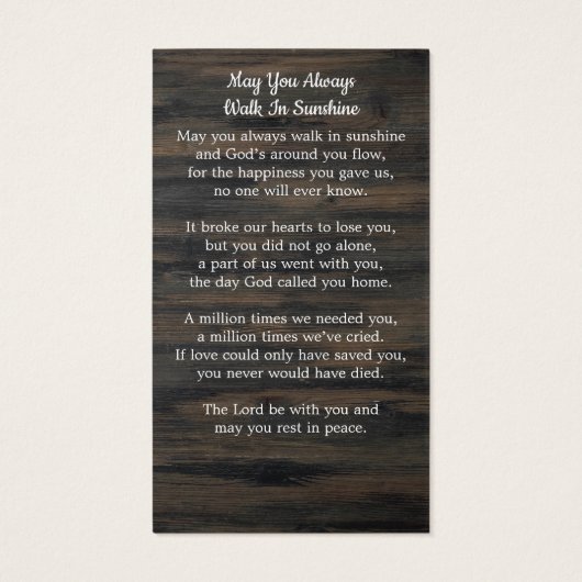 イギリス国旗悔やみや弔慰葬儀記念祈りの言葉カード (裏面)