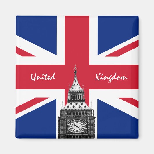 イギリス国旗&ビッグベン – ロンドン、イギリス旅行UK マグネット (正面)