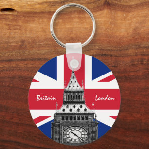 イギリス国旗&ビッグベン – ロンドン、旅行UK /スポーツ キーホルダー
