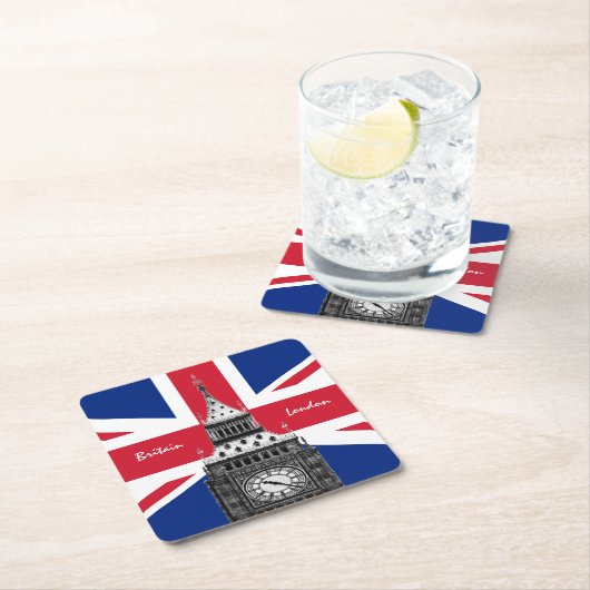 イギリス国旗&ビッグベン – ロンドン，英国/スポーツファン スクエアペーパーコースター (インサイチュ)