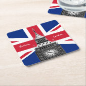 イギリス国旗&ビッグベン – ロンドン，英国/スポーツファン スクエアペーパーコースター (アングル)