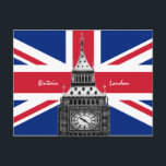 イギリス国旗&ビッグベン – ロンドン，英国/スポーツファン ポストカード<br><div class="desc">ポストカー統一されたド：イギリス&ビッグベン時計、ロンドン – 私の国と英国の旗旅行の愛国者を愛する/スポーツファン&ユニオンジャック（イギリス）</div>