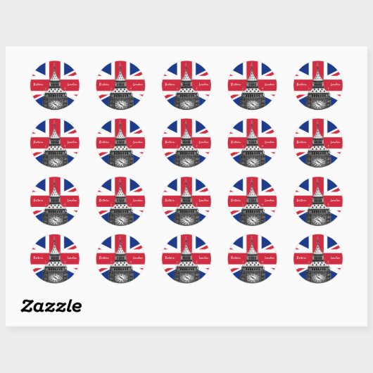 イギリス国旗&ビッグベン – ロンドン,英国/スポーツファン ラウンドシール (シート)