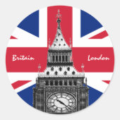 イギリス国旗&ビッグベン – ロンドン,英国/スポーツファン ラウンドシール (正面)