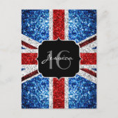 イギリス国旗 赤 白 青 キラキラ キラキラ スイート16 ポストカード (正面)