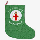 イギリス天使クリスマスフラグパーソナライズ ラージクリスマスストッキング (正面)