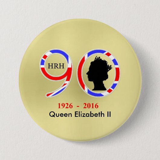 イギリス女王エリザベス二世90誕生日 缶バッジ (正面)