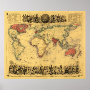イギリス帝国の地図を示す世界地図パノラママップ ポスター