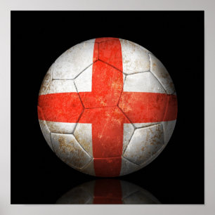 イギリス擦り切れた国旗のサッカーボール ポスター