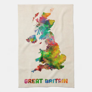 イギリス水彩画の地図 キッチンタオル