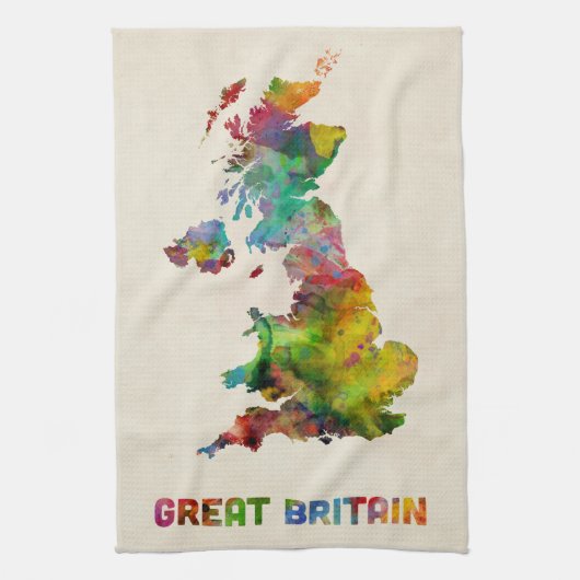 イギリス水彩画の地図 キッチンタオル (縦)