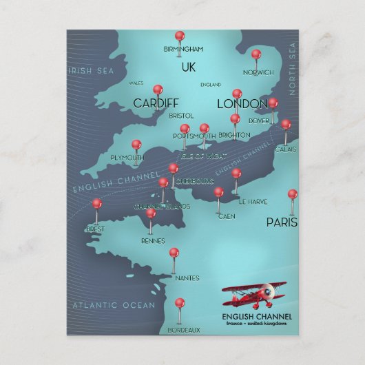 イギリス海峡航海地図 ポストカード (正面)