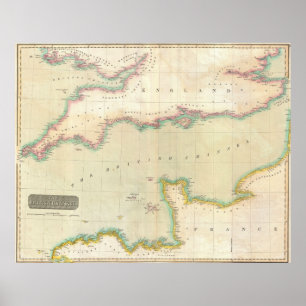 イギリス海峡(1814年)のヴィンテージの地図 ポスター