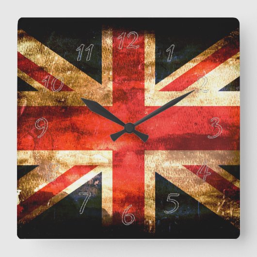 イギリス紫系統の白 スクエア壁時計 (正面)