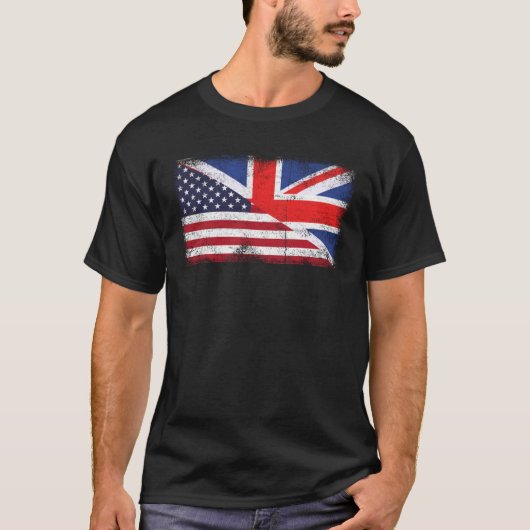 イギリス統一されたアメリカ国旗ハーフ・ブリティッシュ・ハーフ・アメル Tシャツ (正面)