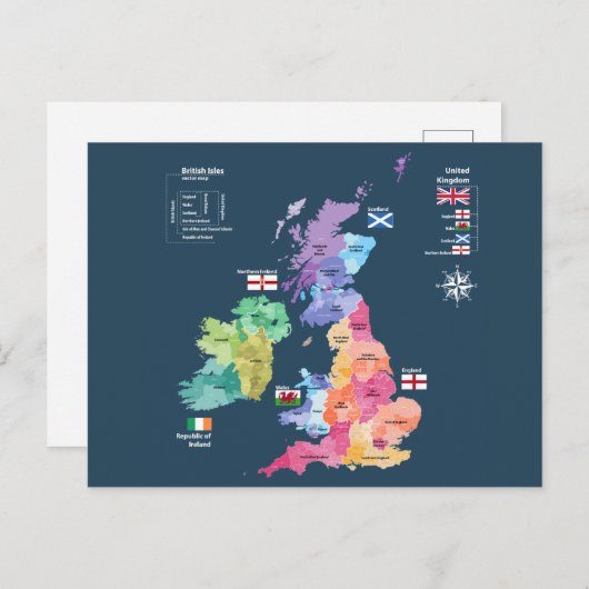 イギリス統一された諸島の地図 ポストカード (正面/裏面)