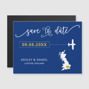 イギリス英国の結婚式が日付カードを節約、地図 マグネット招待状