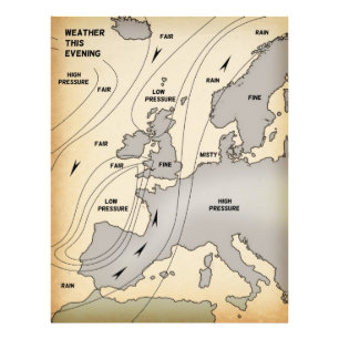イギリス諸島とヨーロッパのビンテージ気象図 フォトプリント           