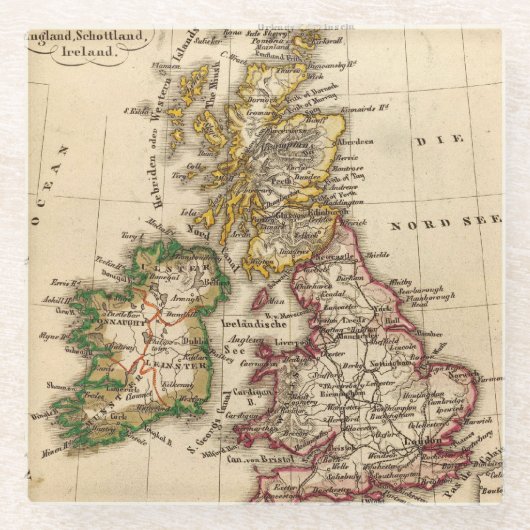 イギリス諸島の地図 ガラスコースター (正面)