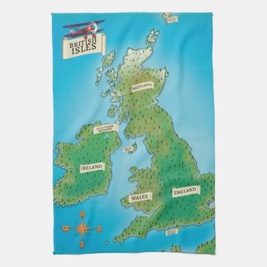 イギリス諸島の地図 キッチンタオル (縦)