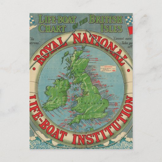 イギリス諸島の地図 – ライフボート図 ポストカード (正面)