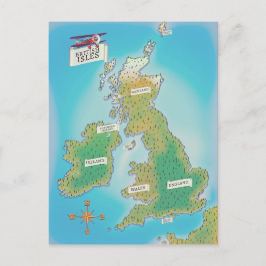 イギリス諸島の地図(ヴィンテージ版) ポストカード (正面)