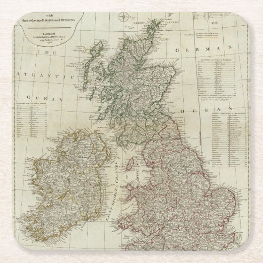 イギリス諸島の完全な地図 スクエアペーパーコースター (正面)