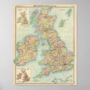 イギリス諸島の政治地図 ポスター